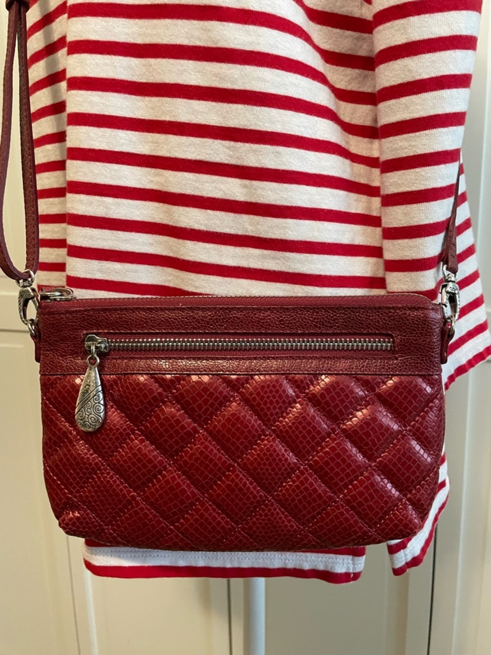 Brighton Quilted Wine Red Crossbody with Front Zip